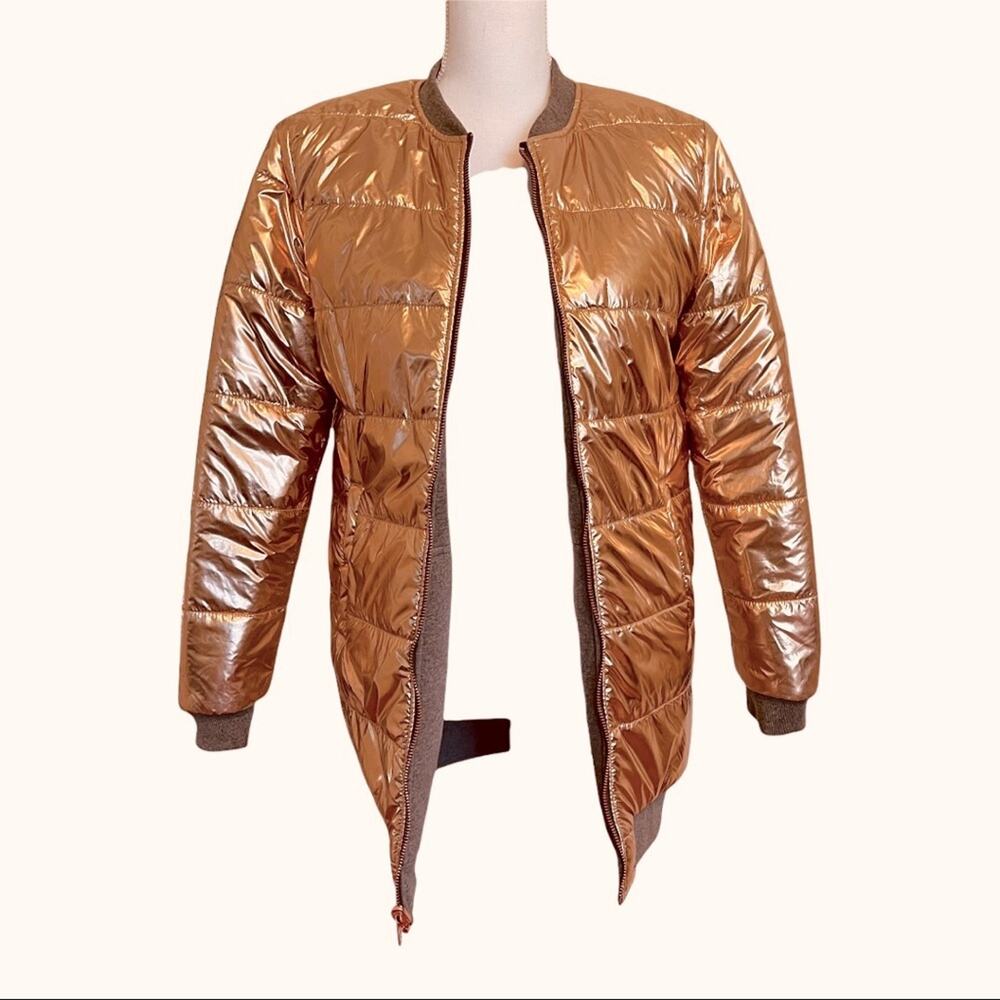 IKKS Reversible Women's Metallic Rose Gold/Gray Puffer Jacket Size M